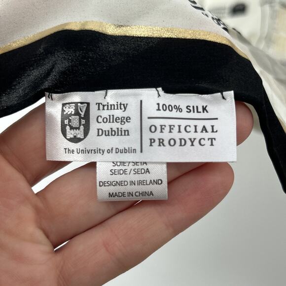 Trinity College 100% Silk Scarf Dublin Cream Black Square Ireland Church History - Picture 7 of 9